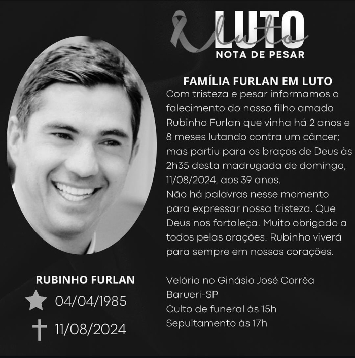 Morre Rubinho filho do Prefeito de Barueri Rubens Furlan 